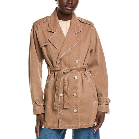 Triarchy Womens  Nicola Cropped Trench Coat, Brown - Picture 1 of 3